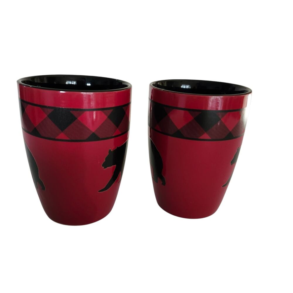 Red & Black Stoneware Mugs by White River Pro Bass Shops 16 oz Rustic Woodsy - Picture 2 of 9